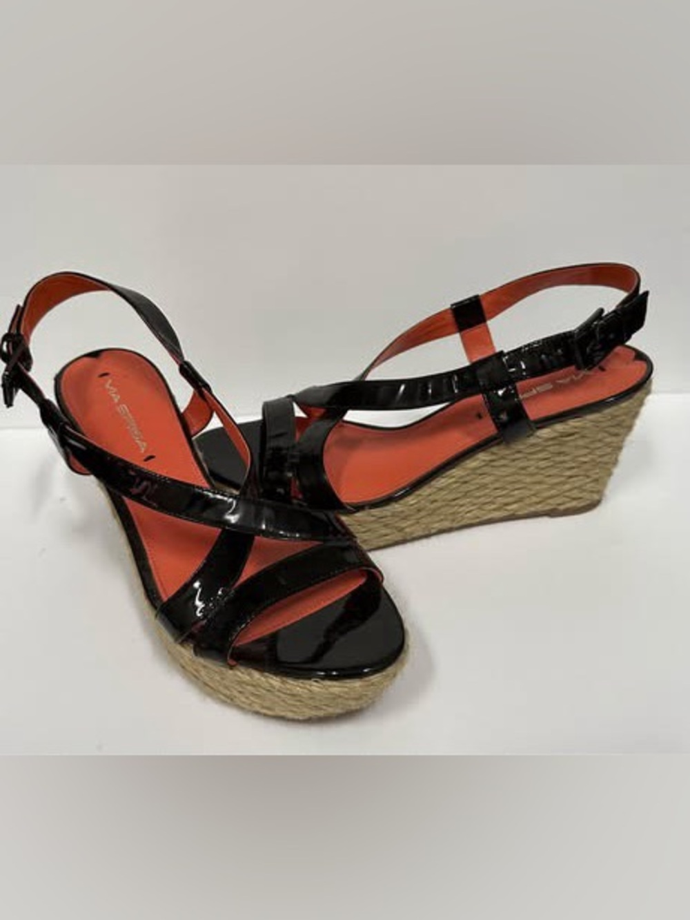 Via Spiga-Black patent Leather Wedge Sandals-size 8M